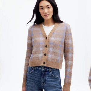 Madewell Alpaca-Blend V-Neck Cardigan in Plaid - Like New, Small